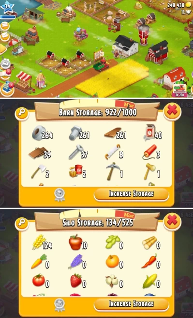 H71 ◆ Hay Day Gorgeous Farm ◆ Level 34 ◆ 248K Coins ◆ 261+ Barn Storage Upgrade Tools◆ Cheap Price Account