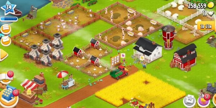 H72◈525 Silo ◈ 1000 Barn ◈ Level 34 ◈ Hay Day Farm ◈ 258K Coins ◈ 265+ Barn Tools Full ◈ Instant Delivery