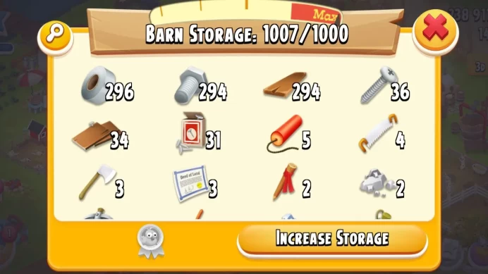 H75 ◆ Barn 1000 ◆ Hay Day Level 34 ◆ Silo 525 ◆ 238K Coins ◆ 294+ Barn Tools ◆ Premium Lowest Farm