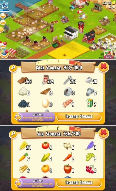 H79 | Premium Setup Hay Day Farm ◆ 33+ Level | 1000 Barn | 500 Silo | 156K Coins | 253+ Silo Upgrade Tools ◆ Premium Setup