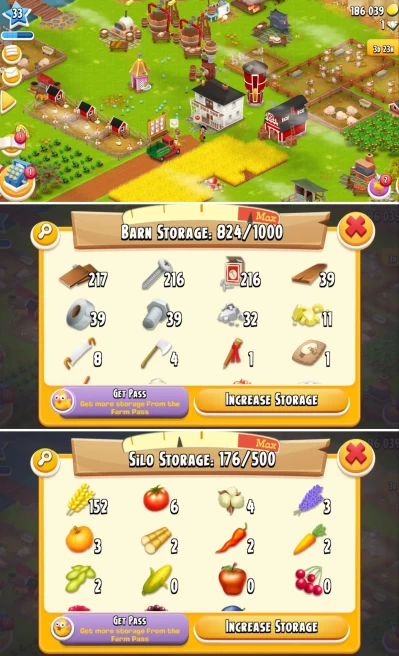 H82 ▰ Limited Time Offer Hay Day Farm ▰ Lvl 33 ▰ 1000 Barn ▰ 500 Silo ▰ 186K Coins ▰ 216+ Silo Upgrade Tools ▰ Limited Time Offer