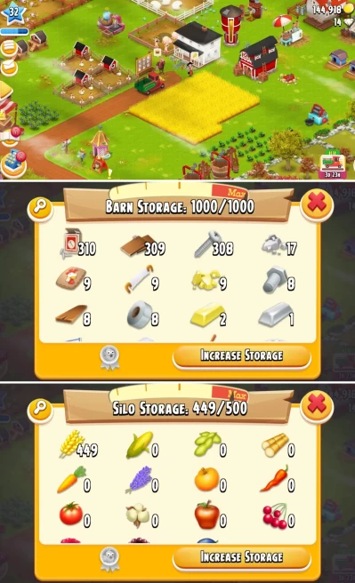 H83 | 308 Silo Storage Tools | 144K Coins | Level 32+ | Silo 500 | Barn 1000 | Trusted Seller