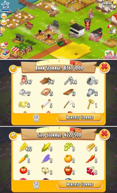 H84◈Safe Deal Hay Day Farm ◈ Barn 1000 ◈ Silo 500 ◈ 149K Coins ◈ Level 33 ◈ 260+ Silo Upgrade Tools ◈ Safe Deal