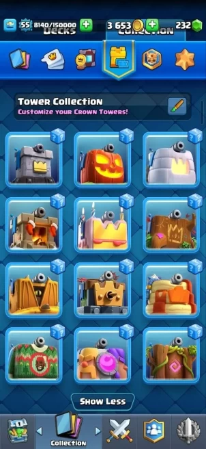 Clash royal (Android/iOS) KT15 - lvl55 - Cards121 /121/ eliteCard6/Max Card47/evo card9/Emote101 /skin tower12/Fast delivery+th 12+hey day+brawl
