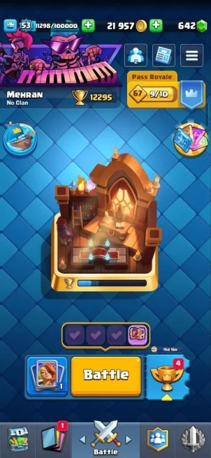 Clash royal (Android/iOS) KT15 - lvl 53 - Cards121 /121/eliteCard3/Max Card 27 /evo card6/Emote59 /skin tower4 /Fast delivery+th 14+trophy 12200