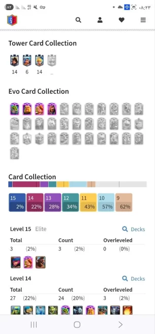 (Android/iOS) KT14 - lvl 52 - elite 3 evo cart 4 Cards117/120 - Max Card 25  _lvl 13 card 7 /Emote 41 / skin tower 6 trophy 9060