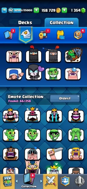 Clashroyal(Android/iOS) KT14 - lvl42 - Cards109/120 - Max Card 13  _ elite 1/Emote 66 / skin tower 14/Fast delivery/