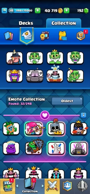 Clashroyall (Android/iOS) KT 14 -lvl 38 -Cards 106 /120 - Max Card 10 / Lvl 13 Card 3 / Emote 32 / Tower skin 4 /Fast delivery
