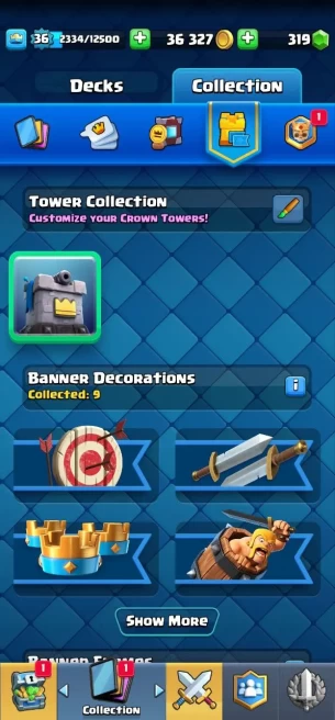 Clashroyall (Android/iOS)  KT 12 -lvl 36  -Cards 104 /120 -  Max Card 2 / Lvl 13 Card 4 / Emote 14 / Tower skin 1 /Fast delivery