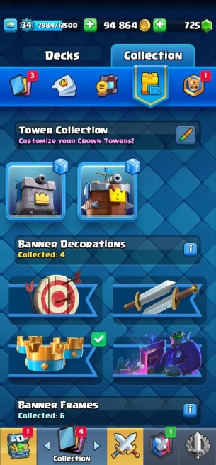 Clashroyall (Android/iOS)  KT 12 -lvl 34 -Cards 106 /120 -  Max Card 1 / Lvl 13 Card 8 / Emote 21 / Tower skin 2 /Fast delivery