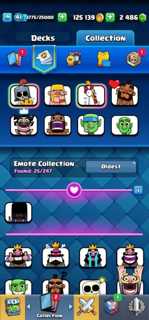 Clashroyall (Android/iOS)  KT 13 -lvl 41 -Cards 110 /120 -  Max Card 9 / Lvl 13 Card 6 / Emote 25 / Tower skin 5 /Fast delivery