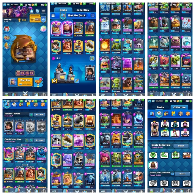 R52【KT 12_LVL 36】2 EVO CARD▰2 CARD MAX▰7.2K TROPHY▰13 EMOTE▰55K GOLD▰9 YEAR PLAYED▰NC FREE▰ARENA 19▰INSTANT DELIVERY