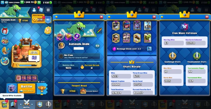 KT 15 | Level 60 |13 Evo Cards |(18Cards LvL15 || 82Cards LvL14) | 151 Emotes | 8 Tower Skins| Q552