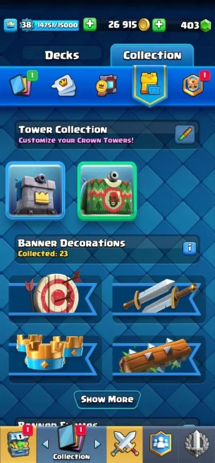 Clashroyall (Android/iOS)  KT 13 -lvl 38 -Cards 106 /120 -  Max Card 5 / Lvl 13 Card 2 / Emote 28 / Tower skin 2 /Fast delivery