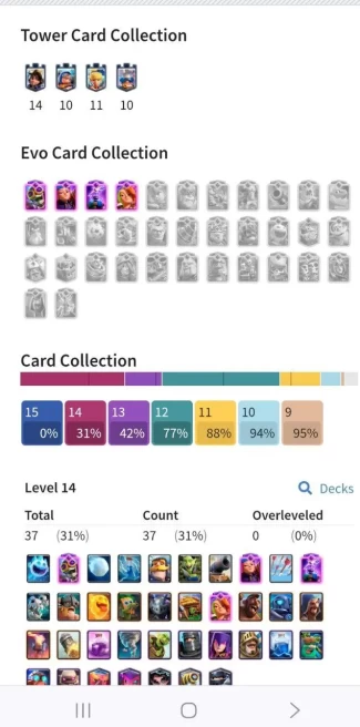 Clashroyall (Android/iOS) KT14 - lvl 52 - Cards118 /120 - Max Card 37 _lvl 13 card 13 /evo card 4/Emote 106 / skin tower 5 /Fast delivery /