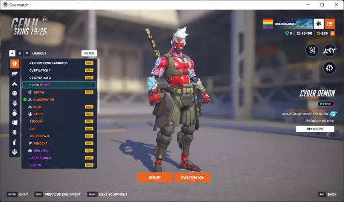 GENJI / CYBER DEMON / SEOUL DYNASTY AWAY / 6 Gold Weapons / Full Mail Access / see the picture / Please Read Description/ t4151
