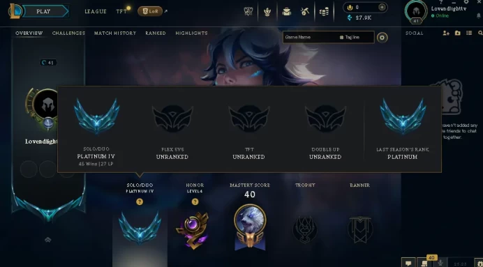 EUW / PLATIN 4(27LP) / 51 Champ / 4 Good Skins(1 Legendary, 2 Epic) / 27.9K BE / HONOR 4 / 41 LVL / FULL ACCES / HANDMADE / CHEAP