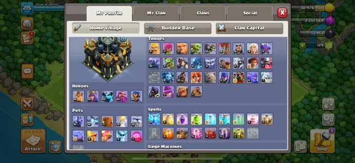 TH 17 , MAX TH 16 , EQUIPMENT , BEST HERO & SKIN , CH NAME 500 ,(103)