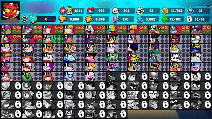 B23【55/96 BRAWLER】LVL 58▰9 HYPERCHARGED▰12 BRAWLER MAX▰10K BLING▰14K COINS▰8.8K TROPHY▰109 SKIN▰NC FREE▰INSTANT DELIVERY