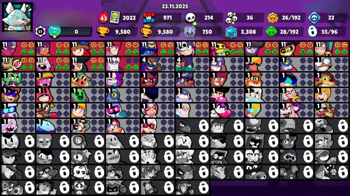 B24【55/96 BRAWLERS】LVL 57▰11 HYPERCHARGED▰14 BRAWLER MAX▰22K BLING▰16K COINS▰101 SKIN▰9.5K TROPHY▰NC FREE▰GOOD SKINS
