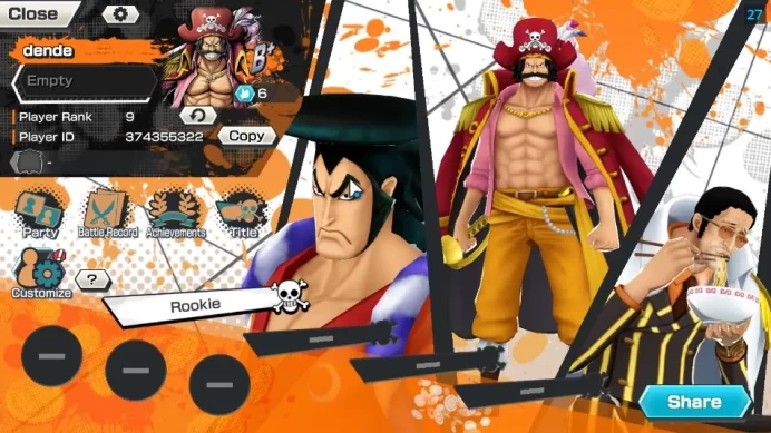 Global| 5 META EX|King Pirates Gol D Roger,Sword Kizaru Borsalino,Onigas Roronoa Zoro,Etc|Rank 9|Log Bandai|Check SS(OPBR1260)