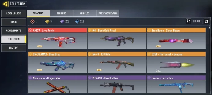 mythic gun 1 | legend gun 5 | LVL 205 | Epic Guns 121 | character Epics 54 | C: 17k | code 6100 | Saved:Activision