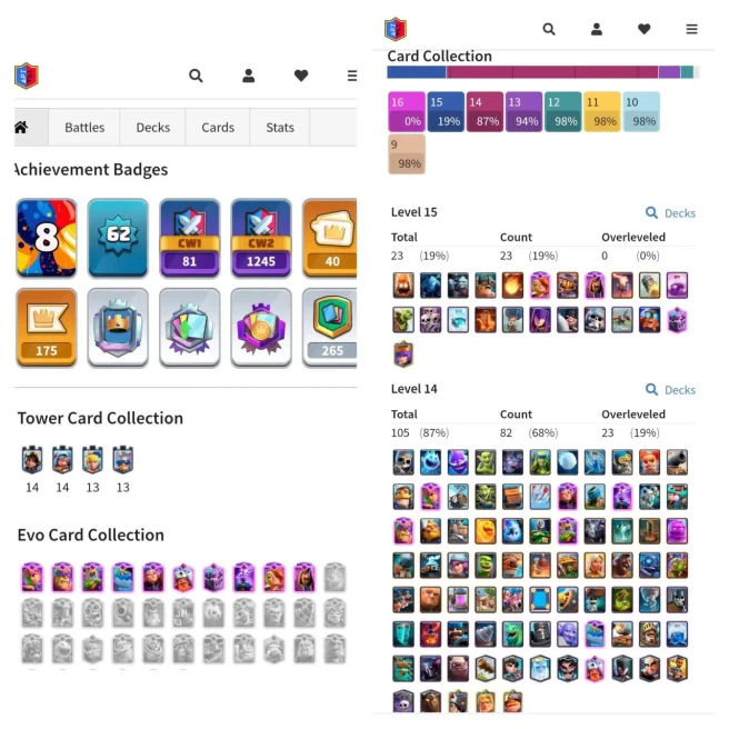 VIP CR LVL 62 | GEM 19K | MAX CARD 105 (ELITE 23) | EVO 10 | EMOTE 40 | BATTLE WONS 12233 | KT 15 | TROPHY 9305 | ARENA 23 | INSTANT DELIVERY