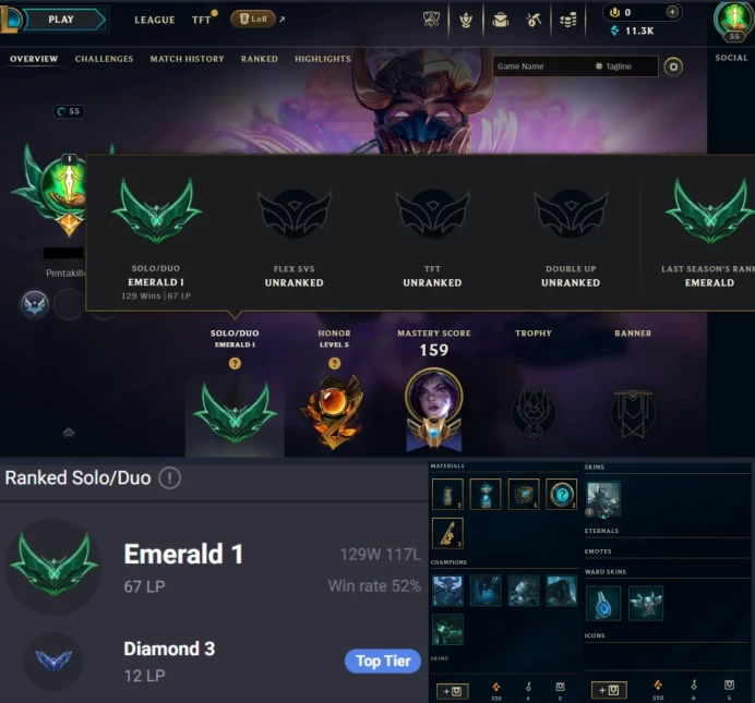 {SE15 S3 EUW - Currently Emerald 1 - 52 WR %40 All Champ{67} 10 Skins - God Staff Jax-Blood Moon Aatrox-Pulsefire Fiora / Handmade - Full Access
