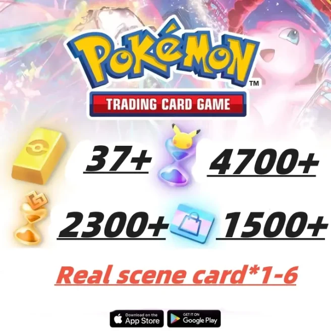 2200draws - Pokémon Gold Bricks*37 - Pack Opening Hourglass*4700- Challenge Hourglass*2300- Store coupon*1500-Real Scene Card-1-6/