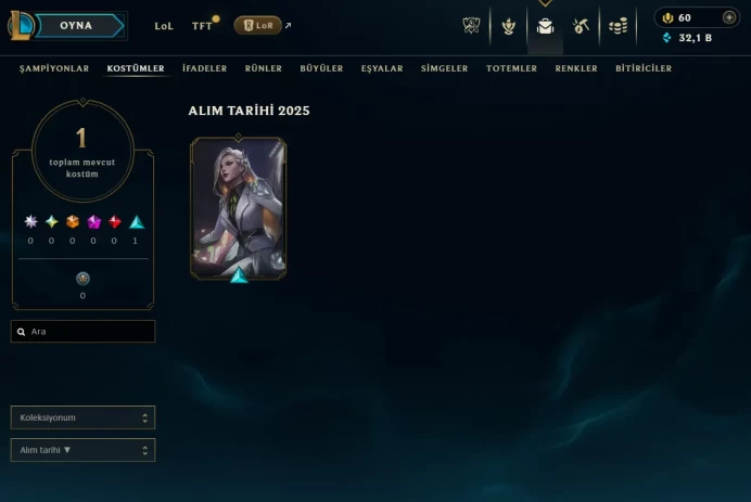 [EUW] Season 15 | Emerald 1 %52.9 WR (MID) | ( skins in loot) 1 Skins | 32.1K BE | Honor 4 | 57 Champs | CHANGEABLE E-MAIL Wins: 63 Losses: 56