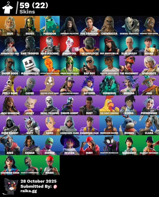 [PC/PSN/XBOX] 61 skins | Omegarok | The Imagined | Valeria | Peter Griffin | Kado Thorne | Spectra Knight | Emperor Palpatine | Poe Dameron