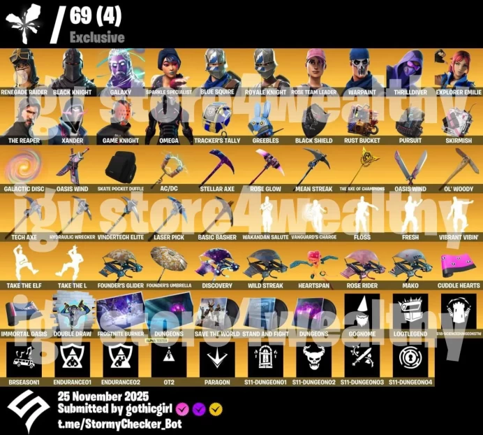 184 Skins | Alpha Tester Banner | OG Renegade Raider | Galaxy | Black Knight | Fresh | Paragon Banner |