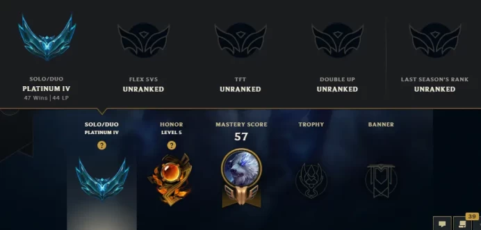 [EUW] S15! - SPLIT 3! - Platinum 4 -44LP- - 77 Winrate - 6K Be - 47Win - 14Lose - Honor 5 - Instant Delivery