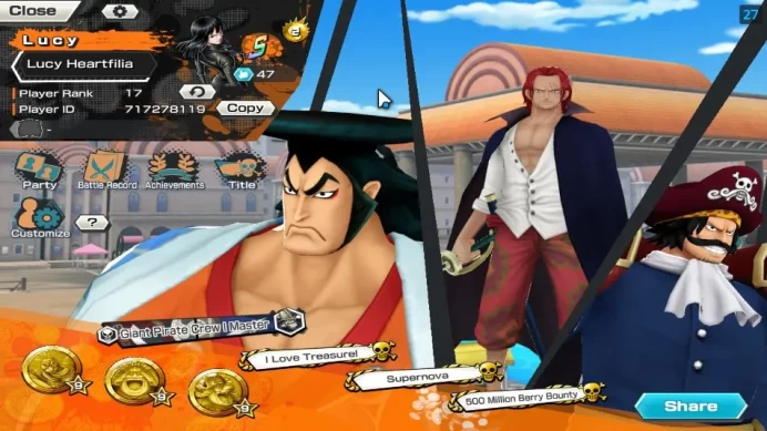 Global|7 META EX|Great Pirates Roger,Fleet Admiral Akainu,Div Depart shanks,FR Shanks,Etc|Rank 17|Log Bandai|Check SS(OPBR1269)