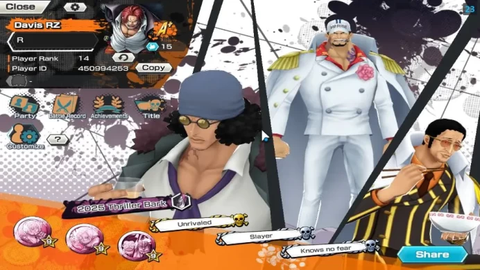 Global|9 META EX|BlackBeard Kuzan,Sword Kizaru Borsalino,Div Depart Shanks,FR Shanks,Etc|Rank 14|Log Bandai|Check SS(OPBR1277)
