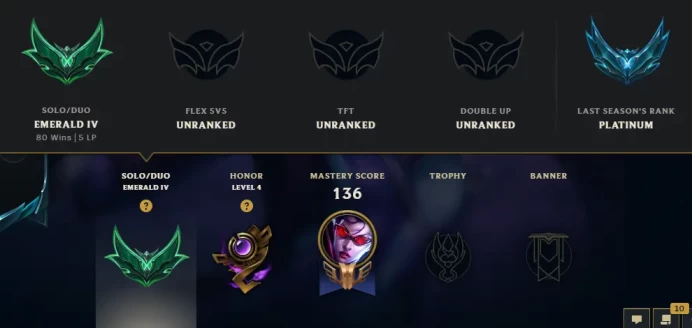 [EUW] S15! - SPLIT 3! - Emerald 4 -5LP-  52 Winrate - 43K Be - Honor 4 - 54Champ 13Skin - Instant