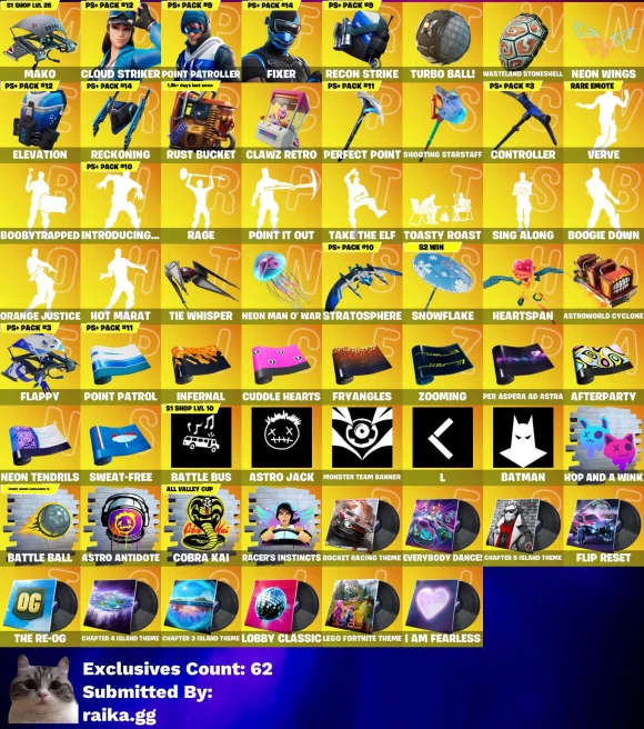 [3in1] / Instant • FN (ALL PLATFORMS) • 102 skins • Astro + Spider-Man • Take the ELF + Rage • Mail • Warranty • Inactive • 2 Gifts