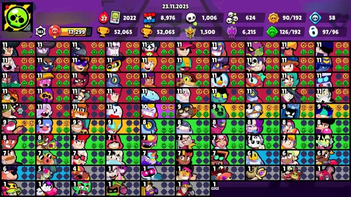 B26【97/97 BRAWLERS】183 LVL▰31 HYPERCHARGED▰44 BRAWLER MAX▰52K TROPHY▰220 SKIN▰25K BLING▰8.7K COINS▰NC 60 GEMS