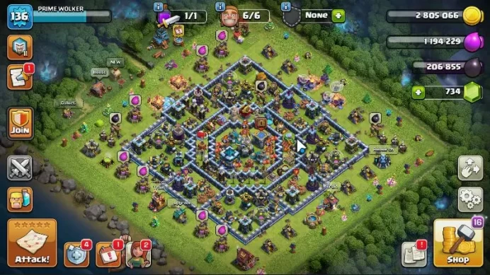 TH 12 - BH 10|LV 136|Limited Hero Skin|HH 7|BK 50,AQ 62,GW 31,MP 32,RC 15|CN OFF|Protect OFF|TAKE MAIL(COC1684)