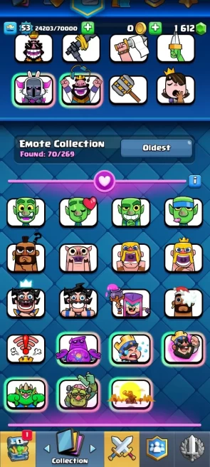 VIP CR LVL 53 | EVO 9 | CARDS LVL15: 4 / LVL14: 20 | EMOTE 70 | KT 14 | TROPHY 10K | NC AVAILABLE | SKIN TOWER 10 | INSTANT DELIVERY