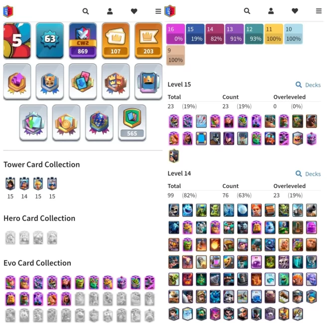 VIP CR LVL 63 | EVO 16 | CARDS LVL15: 23 / LVL14: 99 | EMOTE 107 | KT 15 | TROPHY 10700 | NC AVAILABLE | INSTANT DELIVERY
