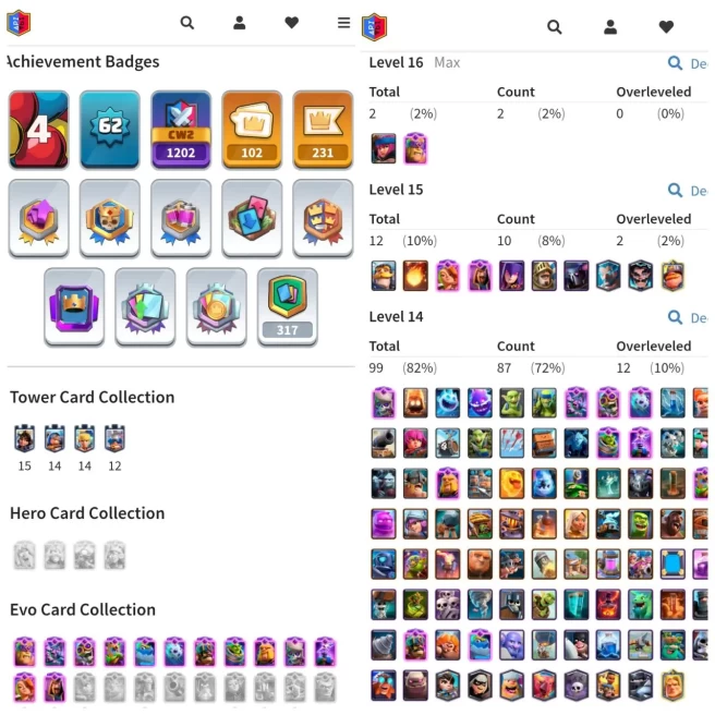 VIP CR LVL 62 | EVO 13 | CARDS LVL16: 2 / LVL15: 12 / LVL14: 99 | EMOTE 102 | KT 15 | TROPHY 8793 | NC FREE | INSTANT DELIVERY