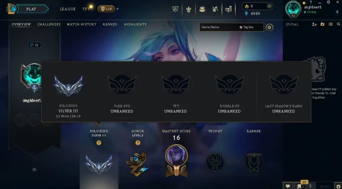 EUW / SILVER 3(38LP) %73wr / 54 champ / 5 Good Skins(1 Legendary, 2 Epic)/ 6.0K BE / HONOR 3 / S12 ACC/ HANDMADE / FULL ACCES/ CHEAP