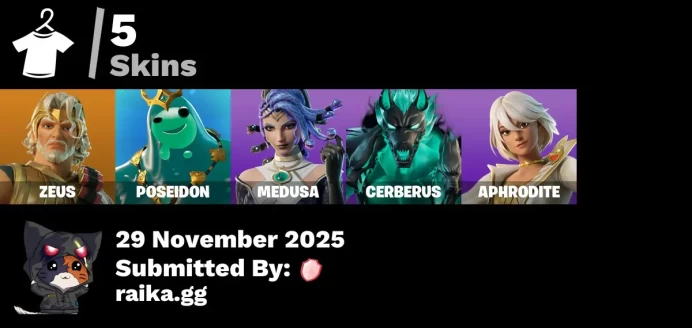 [PC/PSN/XBOX] 5 skins | Zeus | Poseidon | Medusa | Cerberus | Aphrodite | Piñata Brian | Lectro Guard Pack | Lunar Hyperjet | Ruby Relic