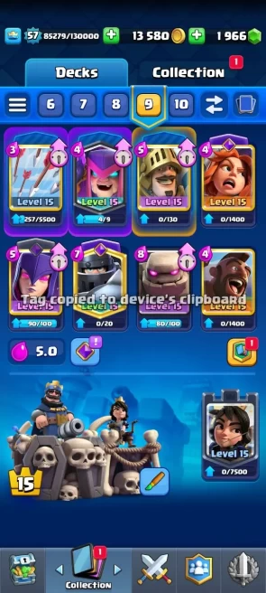 VIP CR LVL 57 | EVO 15 | CARDS LVL16: 1 / LVL15: 5 / LVL14: 43 | EMOTE 74 | KT 15 | TROPHY 9617 | NC AVAILABLE | INSTANT DELIVERY