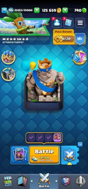 Clash royal (Android/iOS) KT 11 - lvl 46 - Cards121 /121/eliteCard 1/ Max Card 14/evo card13/Emote 50/ skin tower 3 /Fast delivery/Cheap sale