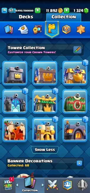 Clash royal (Android/iOS) KT 15 - lvl 57 - Cards121 /121/eliteCard 11/ Max Card 40/evo card8/Emote 116/ skin tower 9 /Fast delivery/Cheap sale