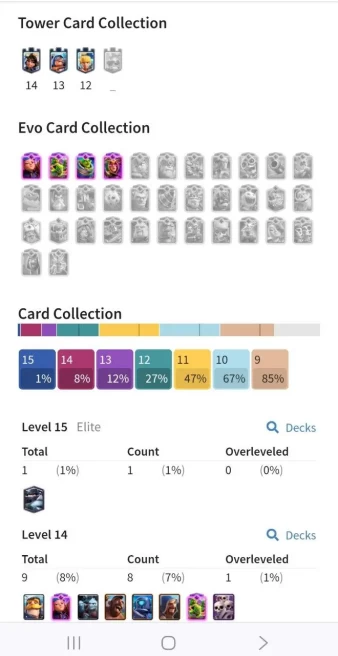 Clashroyall (Android/iOS) KT14 - lvl 43 - Cards116 /120 - Max Card 8 _lvl 13 card 6 /Emote 34 / skin tower 6 /Fast delivery