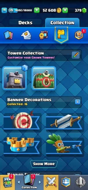 Clashroyall (Android/iOS) KT13 - lvl 39  - Cards105 /120 - Max Card 10 _lvl 13 card 2 /Emote 32 / skin tower 2 /Fast delivery