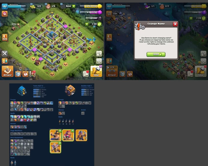 ■TH:12 (+70%) ■Heroes: K51 Q58 P30 W17 ■Skins:4 ■Gems:2k ■BH:7 ■Full Access ■Instant Delivery ■A7138